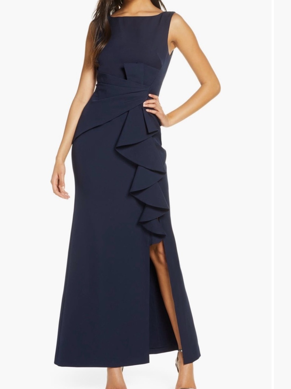 Eliza J Navy Sleeveless Ruffle-Accent Maxi Dress